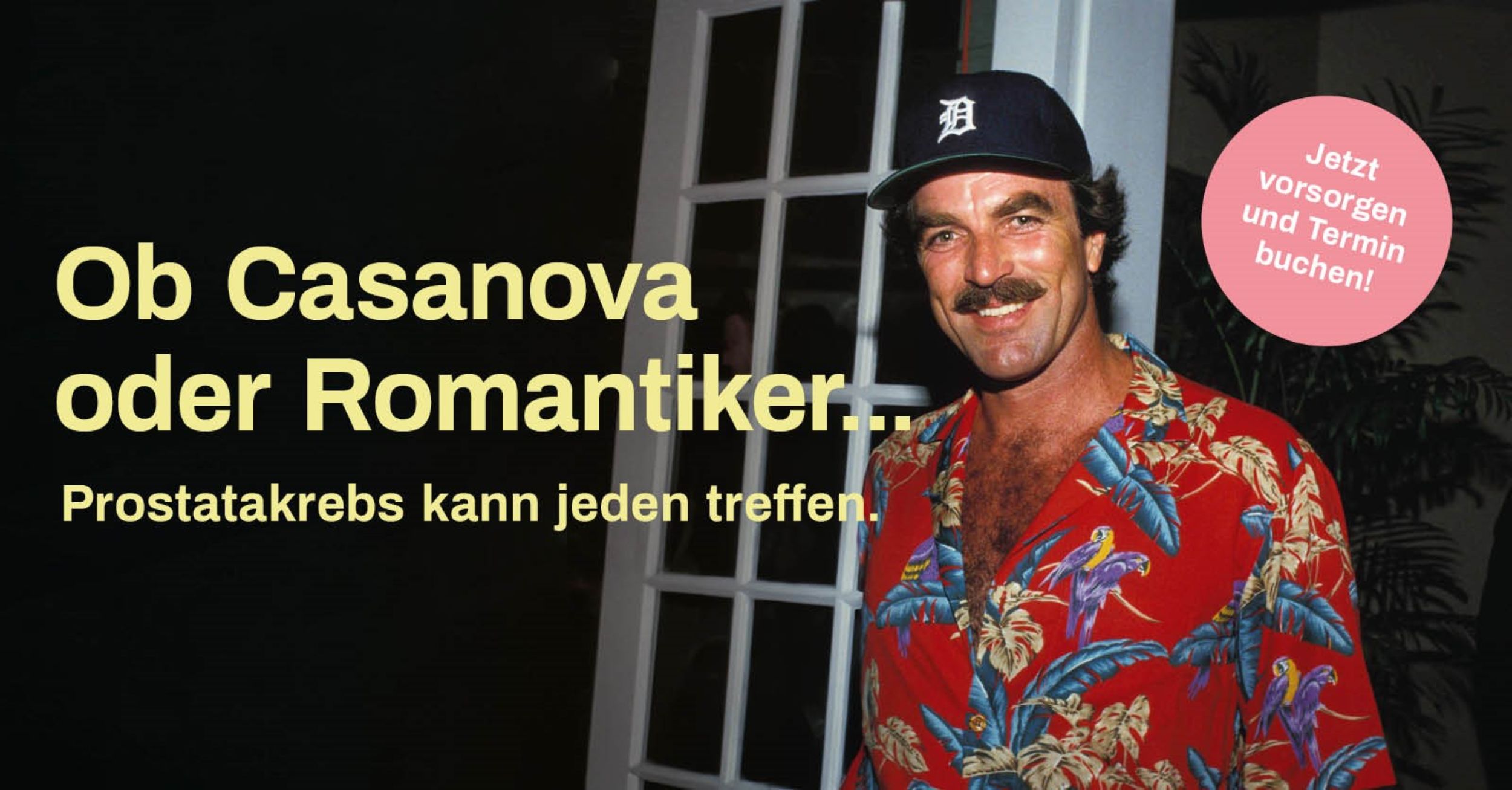 Kampagnenvisual Urologie Kampagne zur Prostatakrebsvorsorge mit Tom Selleck im Hawaiihemd