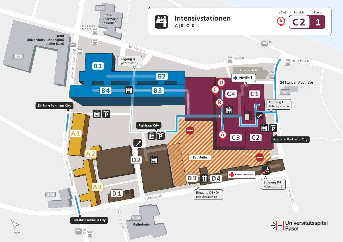Lageplan der Intensivstationen am USB