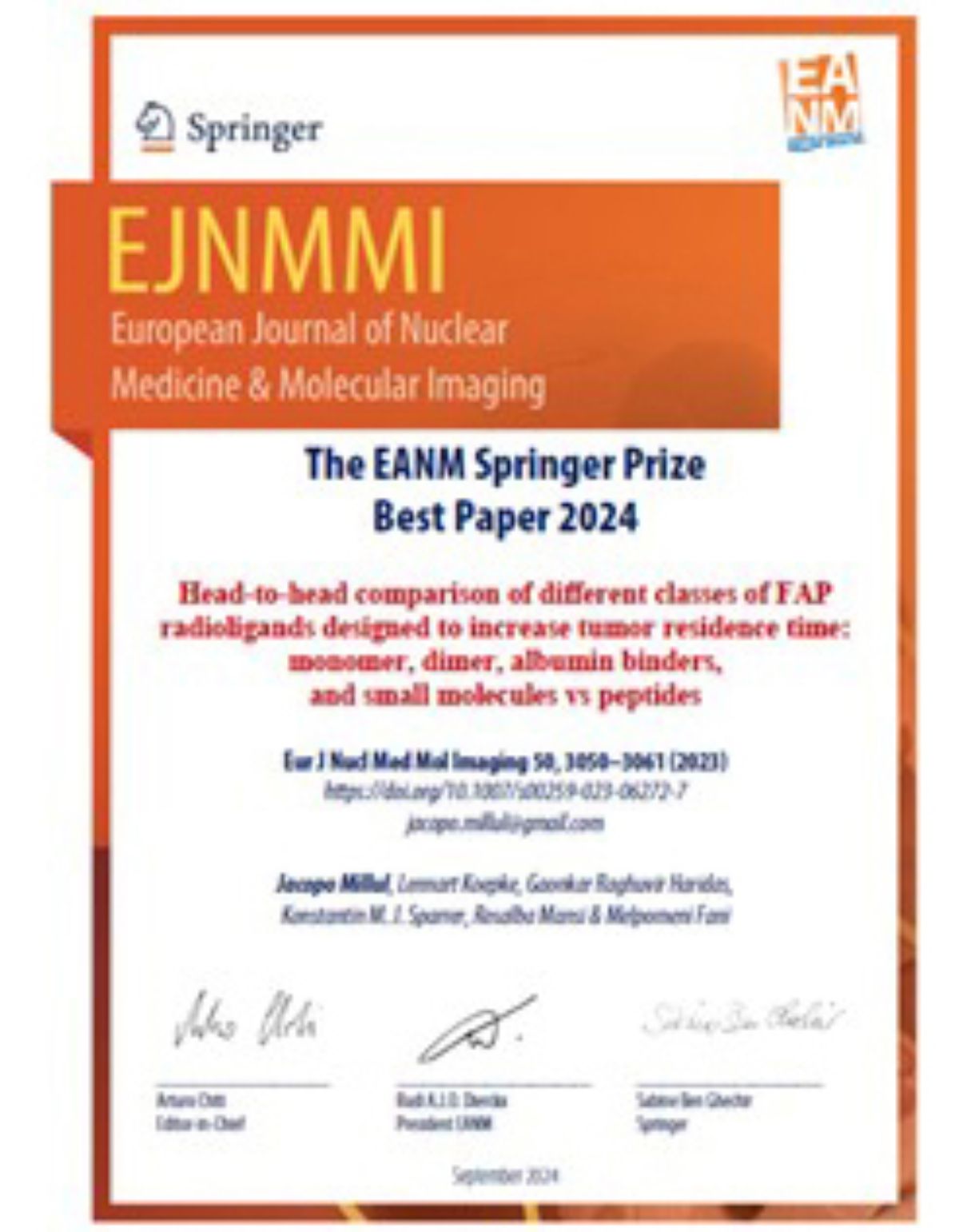 EANM Springer Prize – Best Paper 2024