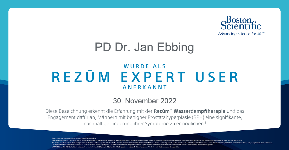 Zertifikat von Boston Scientific für Jan Ebbing als Rezum Expert User