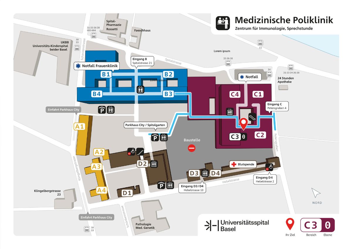 Lageplan der Immunologie am Universitätsspital Basel