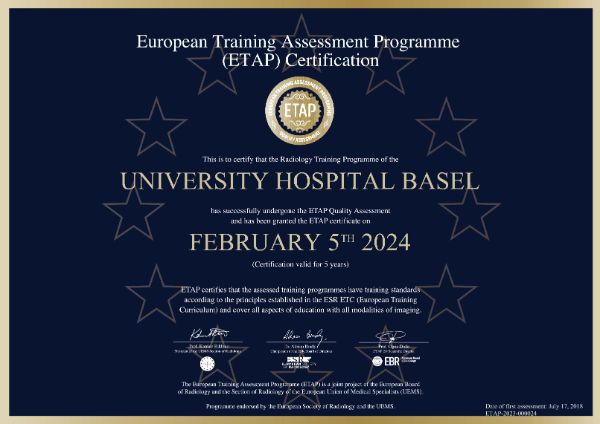 Die Weiterbildung unserer Fachärztinnen und -ärzte wurde erneut erfolgreich durch das ETAP (European Training Assessment Programme)-Programm zertifiziert.

